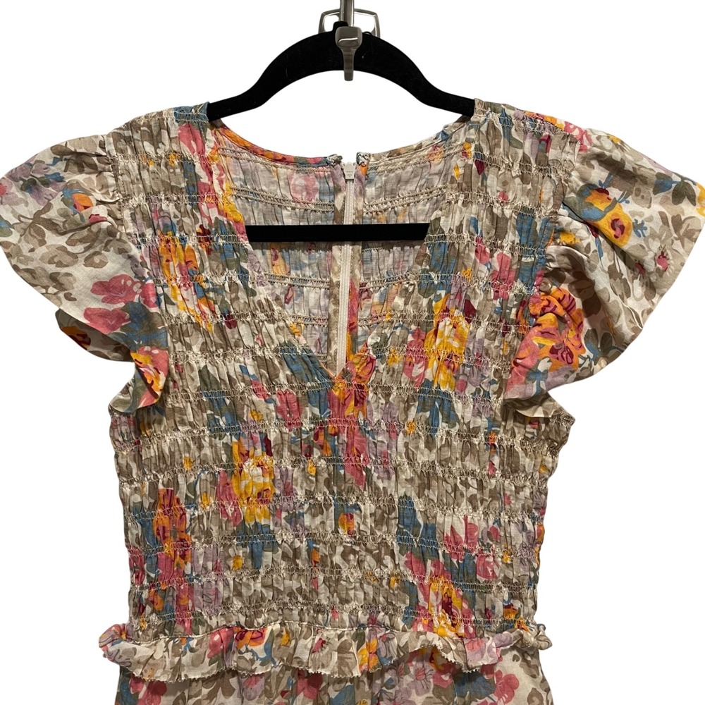 SEA New York Floral Smock‎ Tiered Midi Dress Flutter Sleeve Cottage Cotton Small - Picture 3 of 8